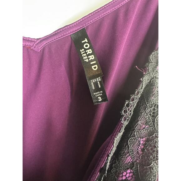 Torrid Dream Satin Lace Trim Sleeveless Sleep Cami Purple & Black Plus Size 3 3X - Picture 4 of 6